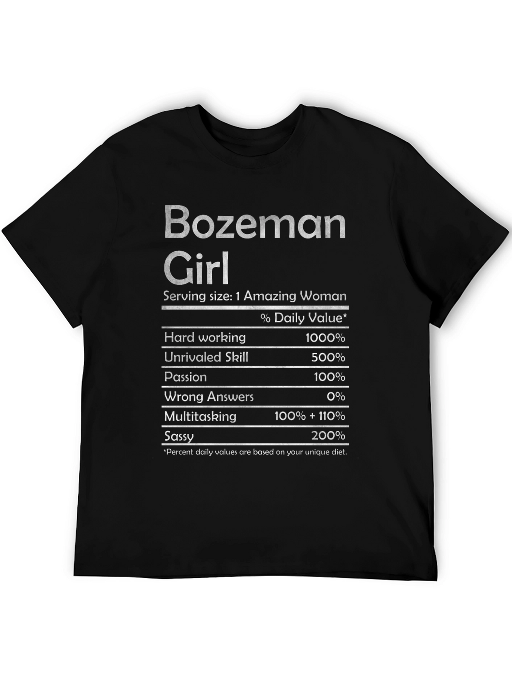 Bozeman Girl Nutrition Facts T-Shirt