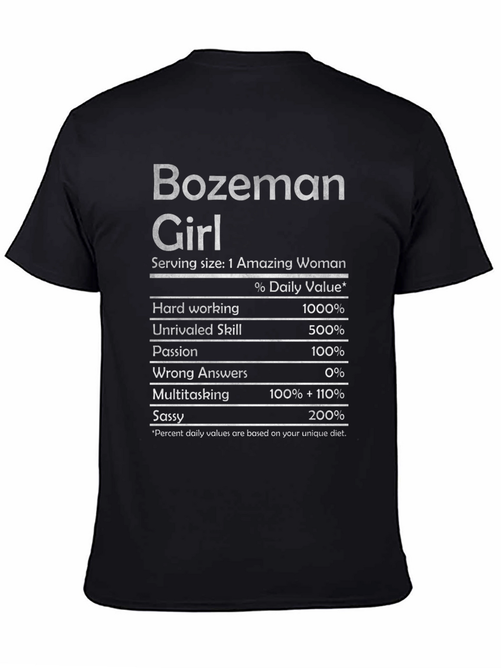 Bozeman Girl Nutrition Facts T-Shirt