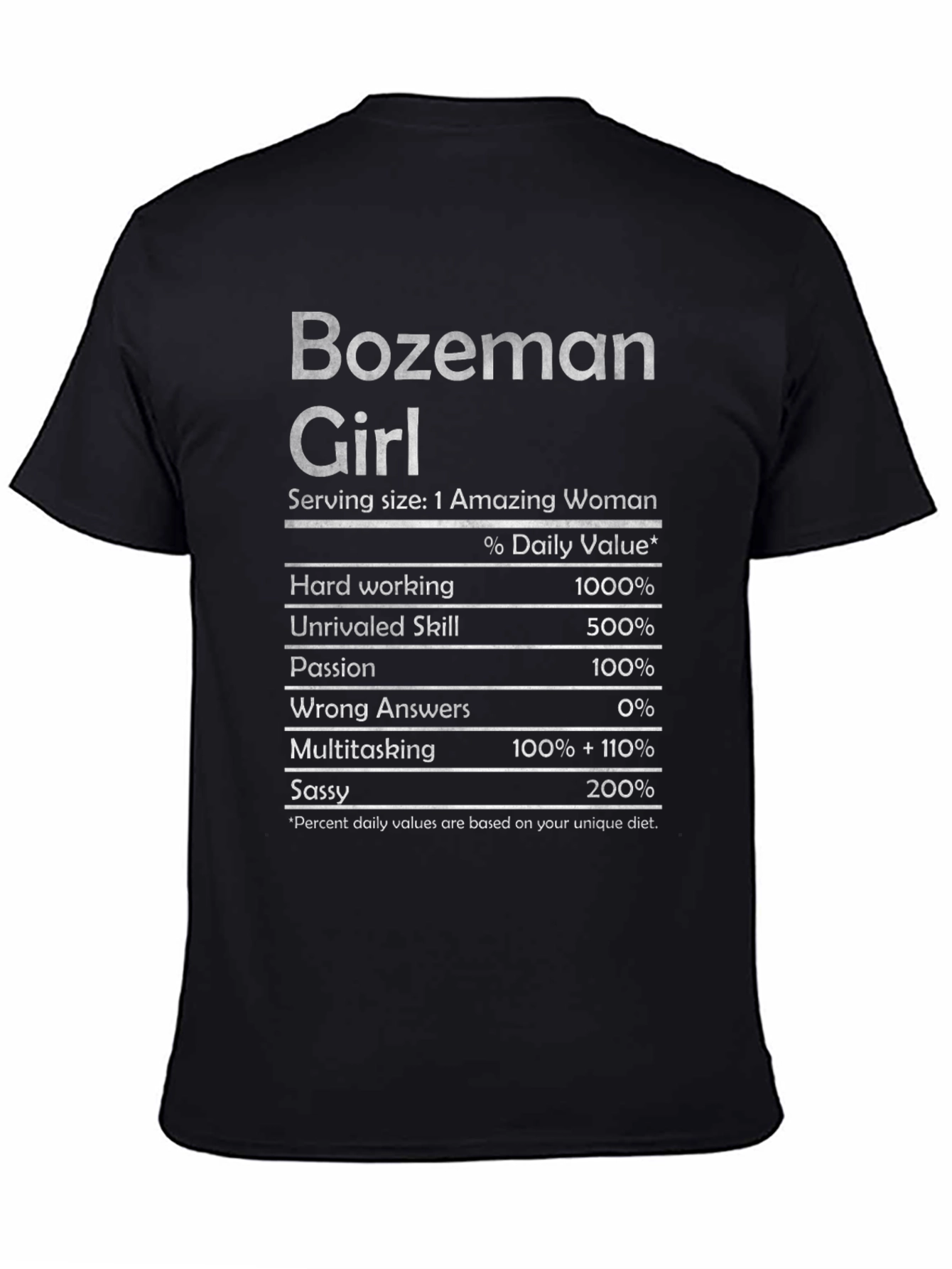 Bozeman Girl Nutrition Facts T-Shirt
