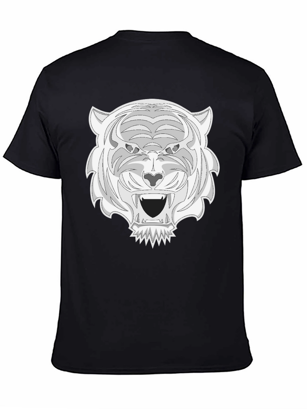 Black Tee with White Tiger Graphic Print
