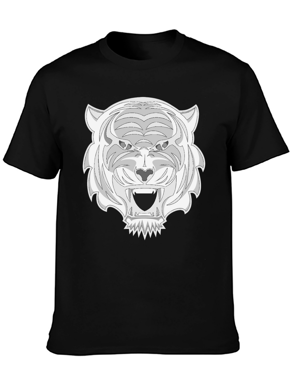 Black Tee with White Tiger Graphic Print