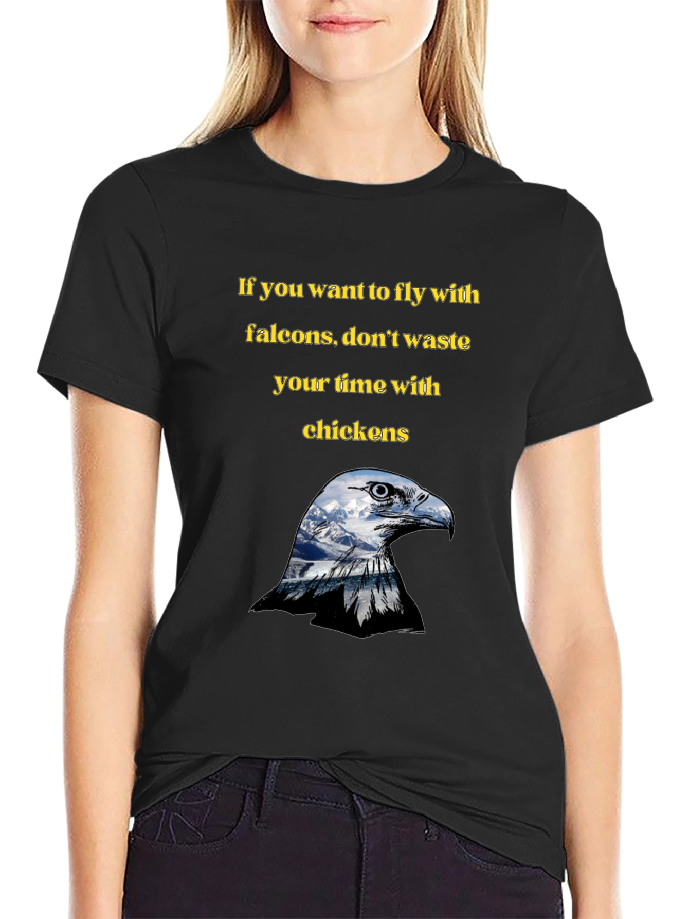 Fly With Falcons Black Graphic Tee