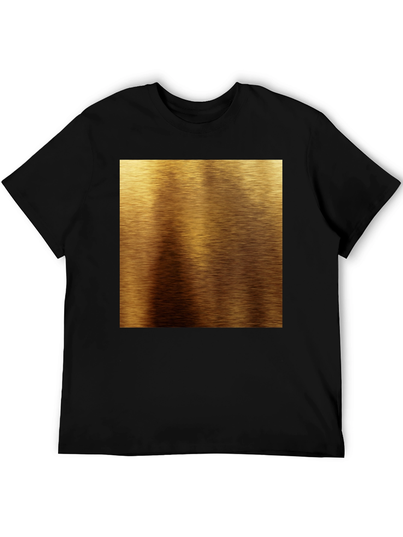 Gold Brushed Metal Texture Print Black T-Shirt