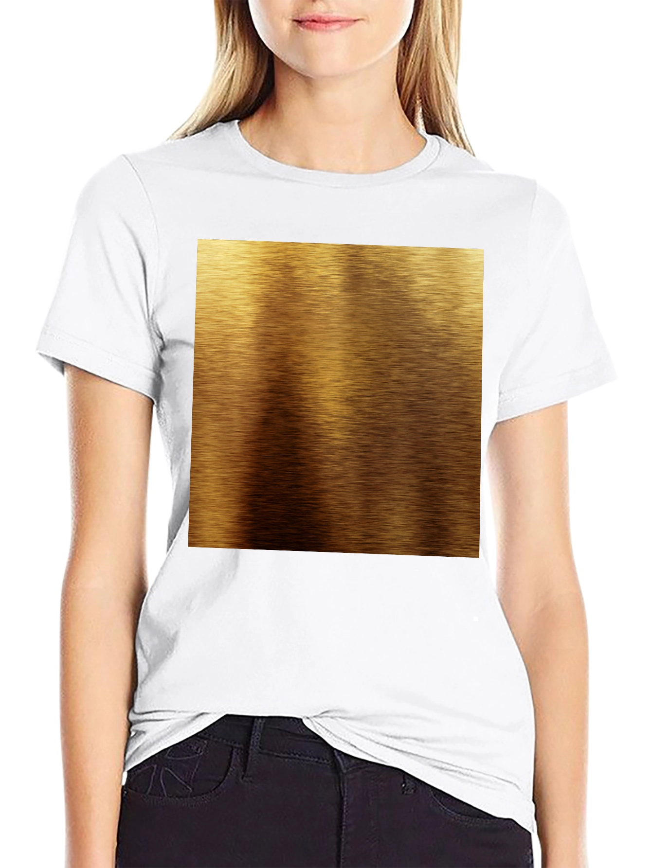 Gold Brushed Metal Texture Print Black T-Shirt