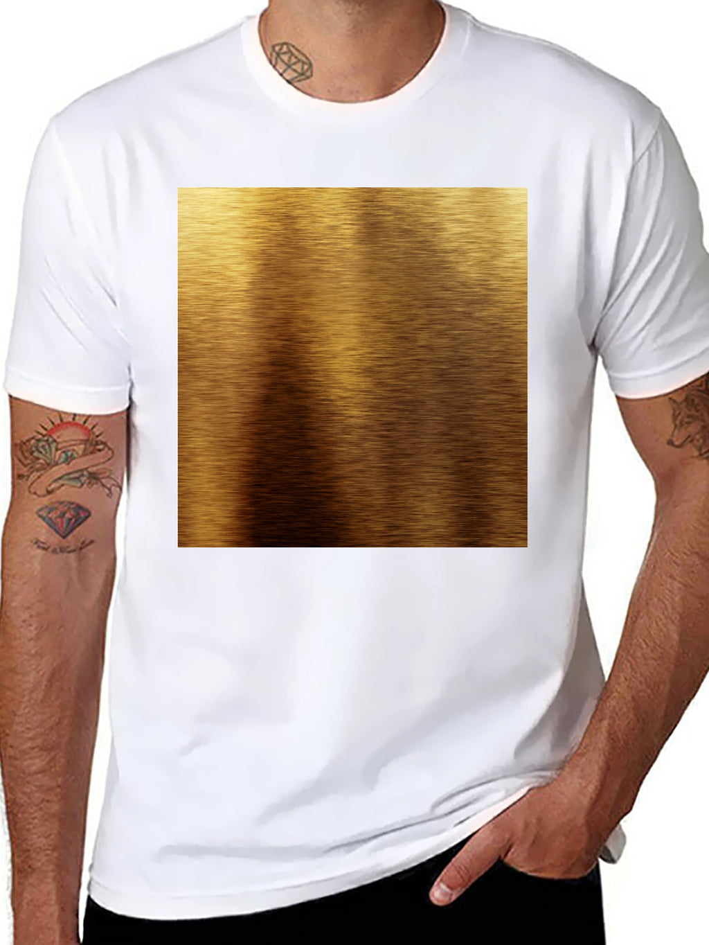 Gold Brushed Metal Texture Print Black T-Shirt