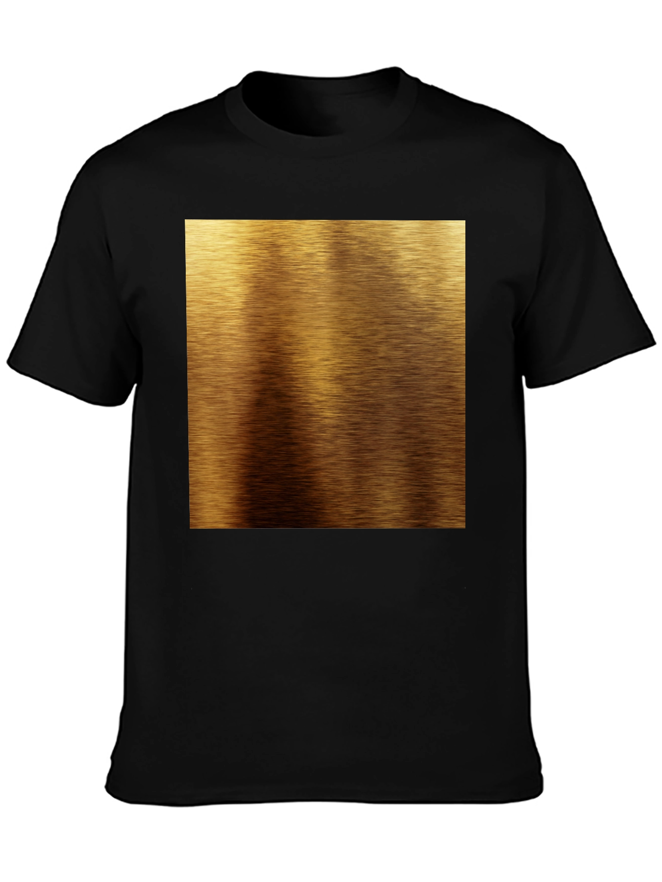 Gold Brushed Metal Texture Print Black T-Shirt