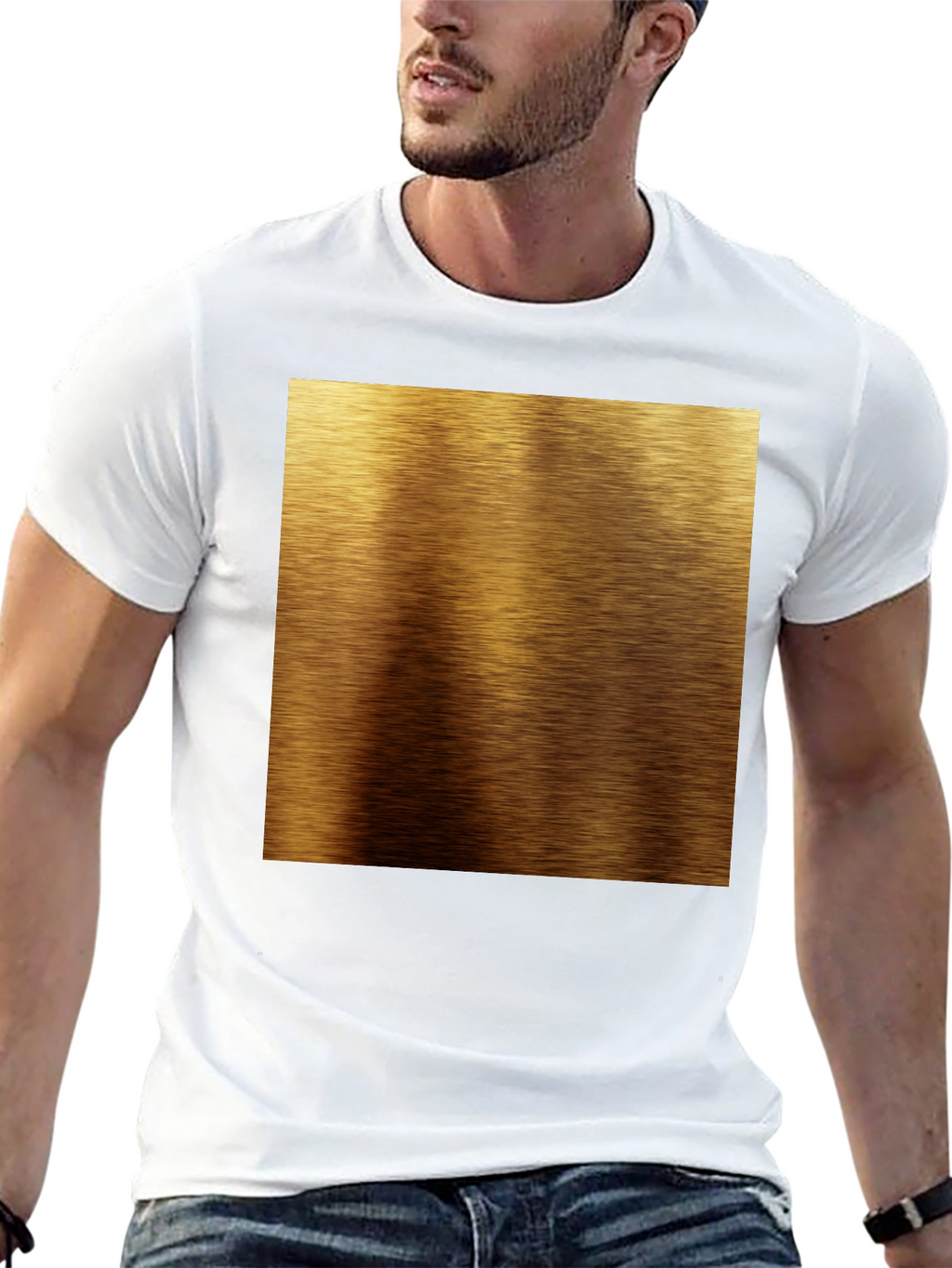 Gold Brushed Metal Texture Print Black T-Shirt