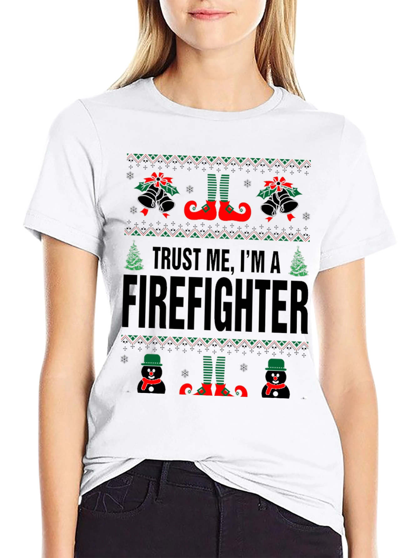 Trust Me Im a Firefighter Ugly Christmas Sweater T-Shirt