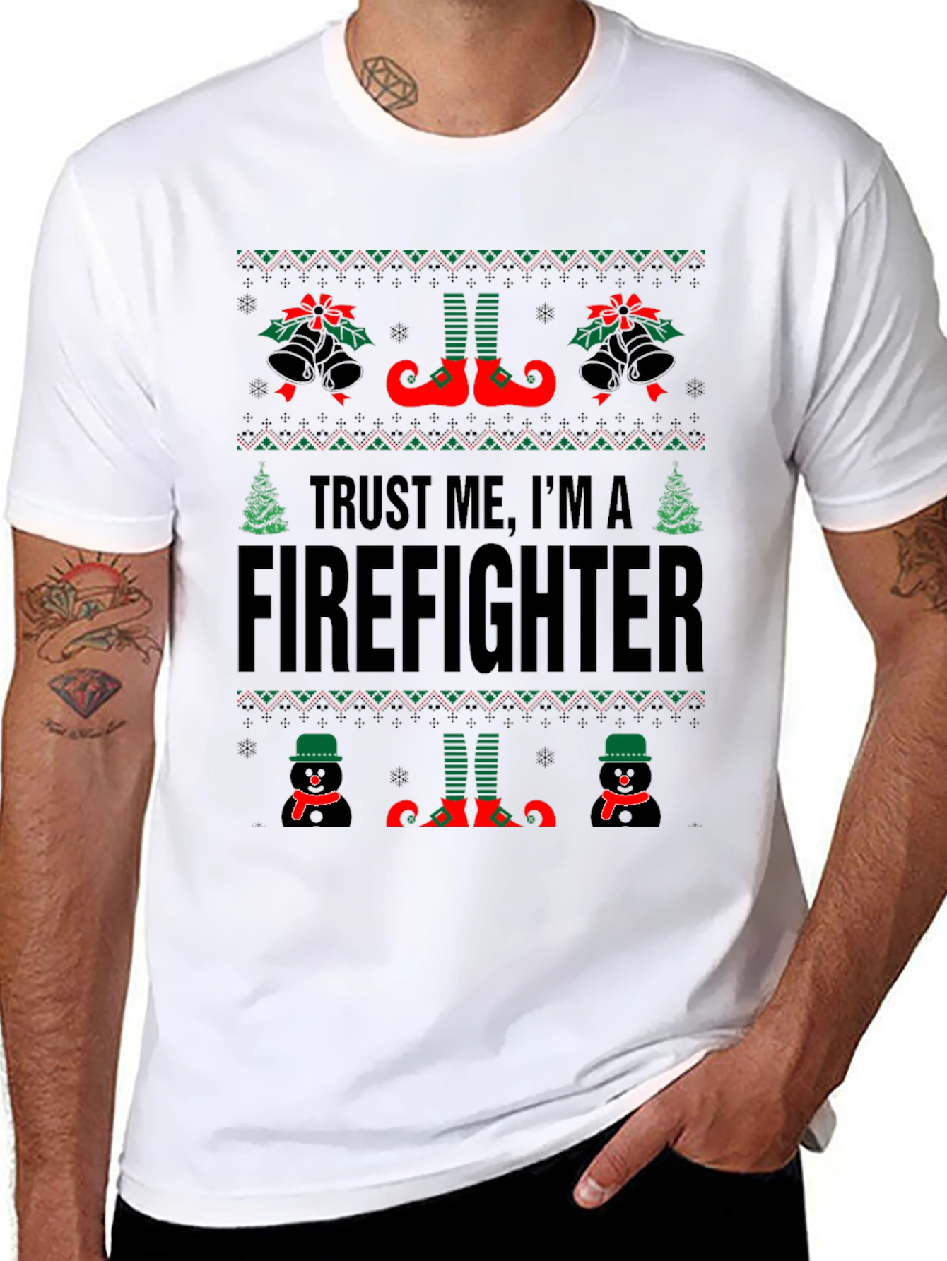 Trust Me Im a Firefighter Ugly Christmas Sweater T-Shirt
