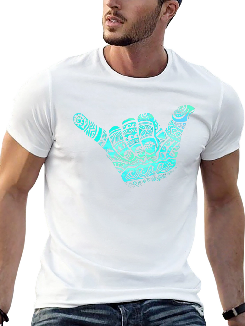 Shaka Hand Graphic Tee - Casual Black T-Shirt