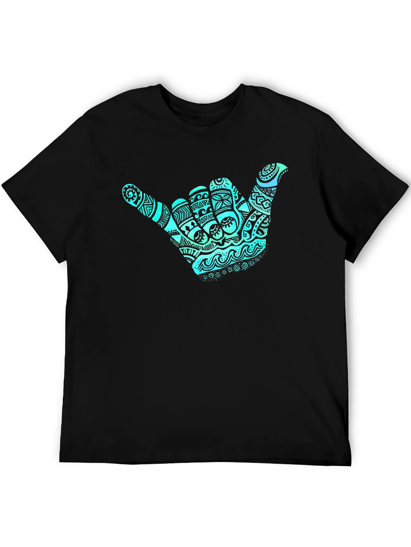 Shaka Hand Graphic Tee - Casual Black T-Shirt
