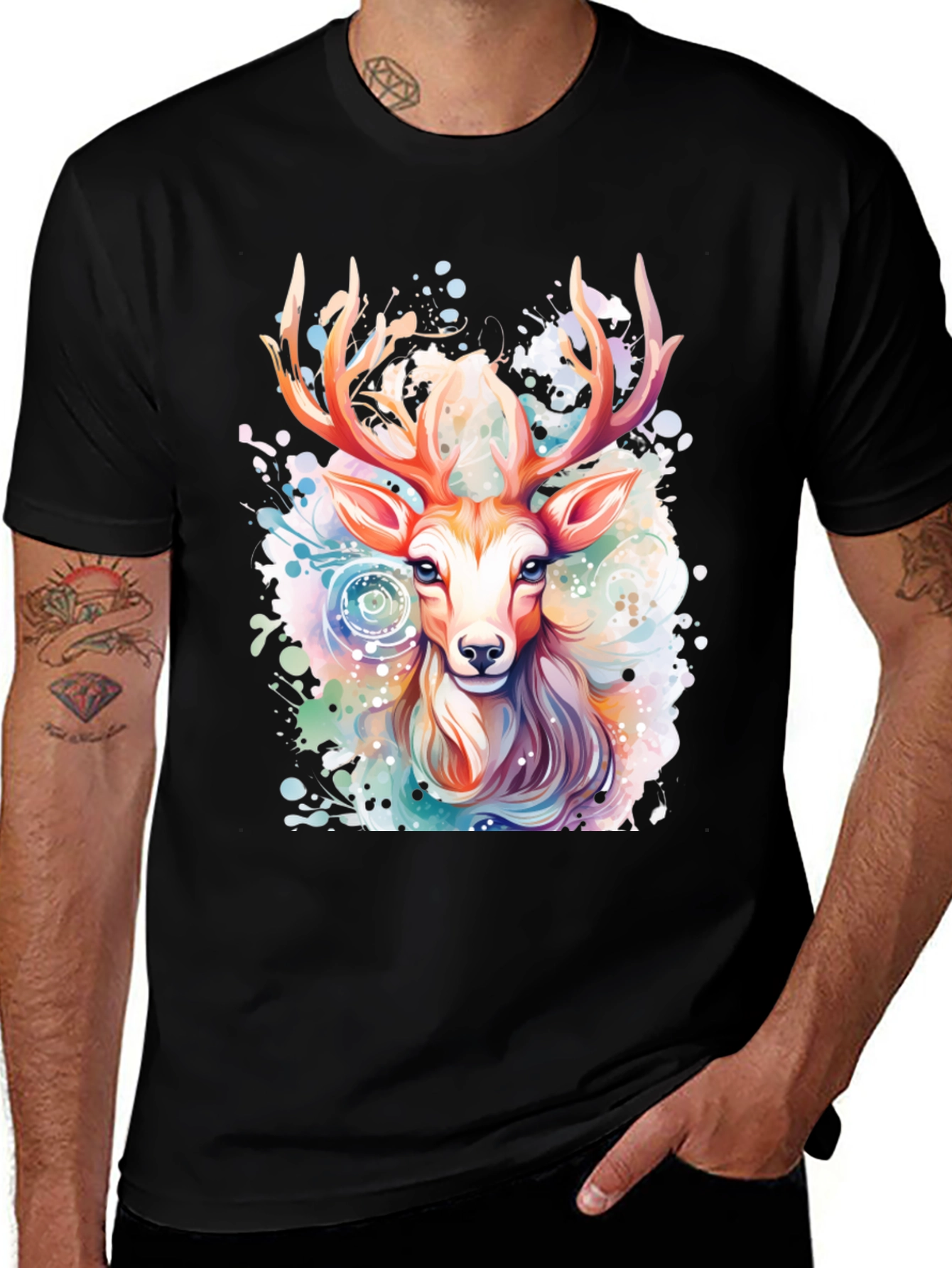 Watercolor Deer Graphic T-Shirt - Stylish Animal Print Tee