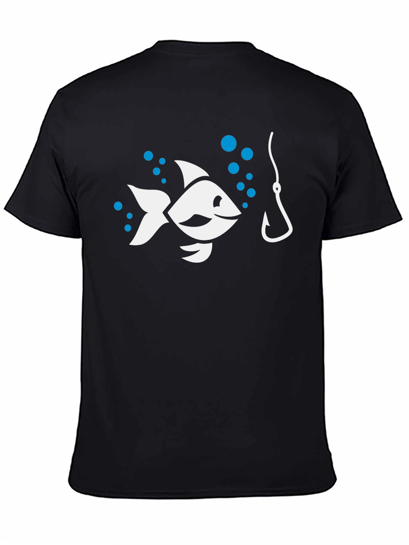 Funny Fishing Hook & Fish Graphic Tee - Black Cotton T-Shirt