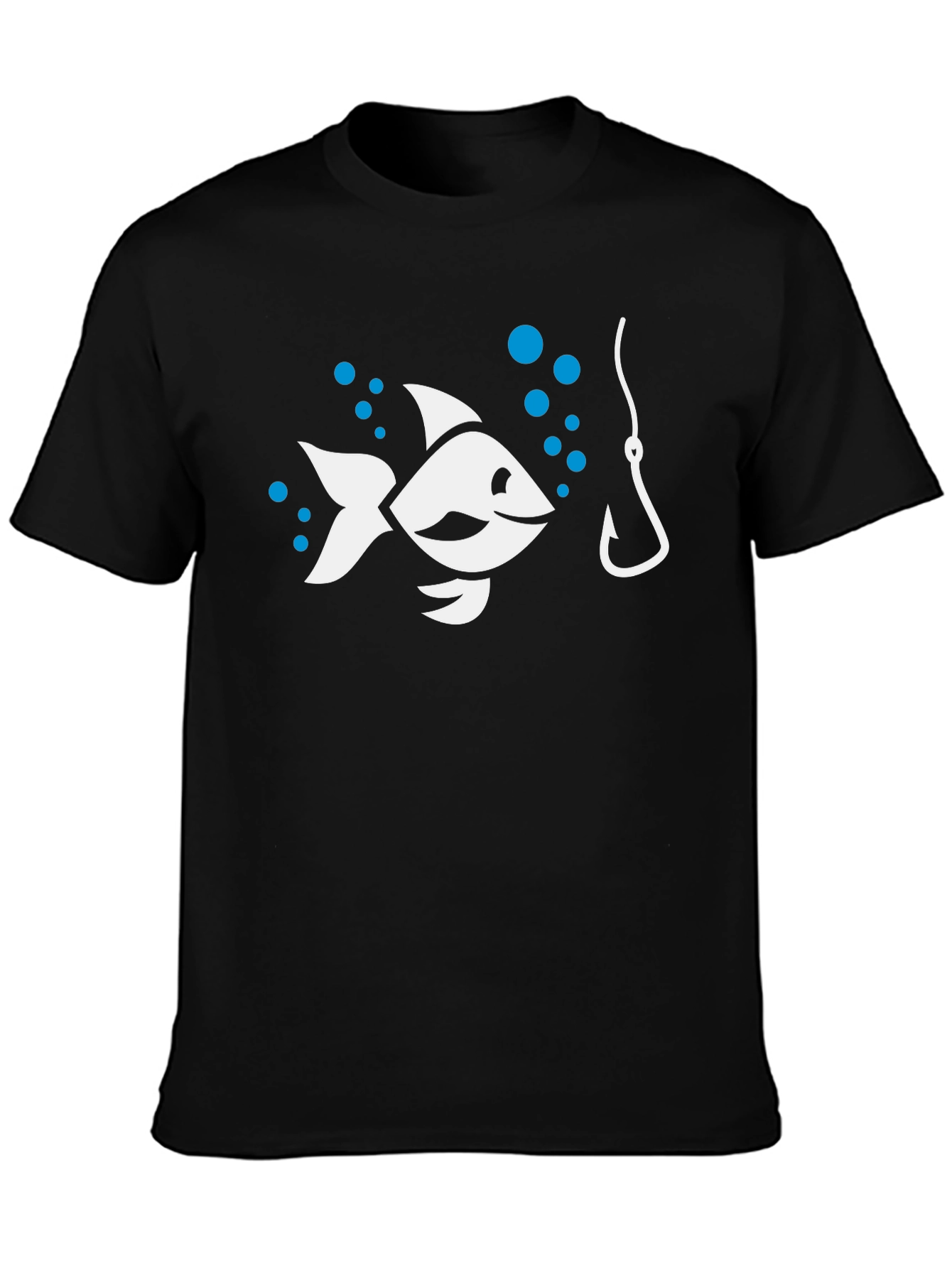 Funny Fishing Hook & Fish Graphic Tee - Black Cotton T-Shirt