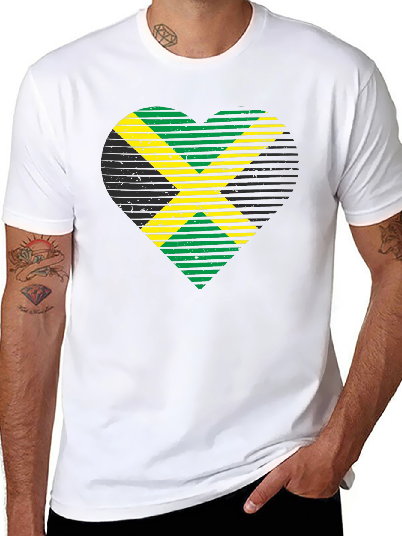 Jamaican Flag Heart Graphic T-Shirt