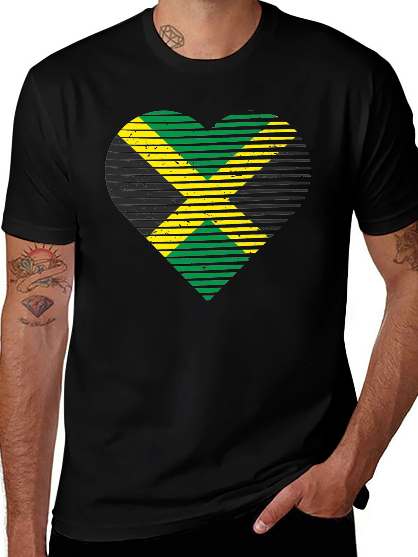 Jamaican Flag Heart Graphic T-Shirt