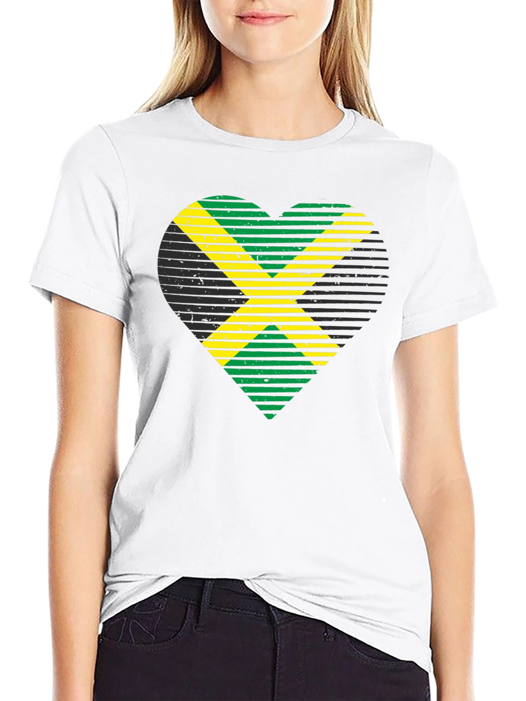 Jamaican Flag Heart Graphic T-Shirt