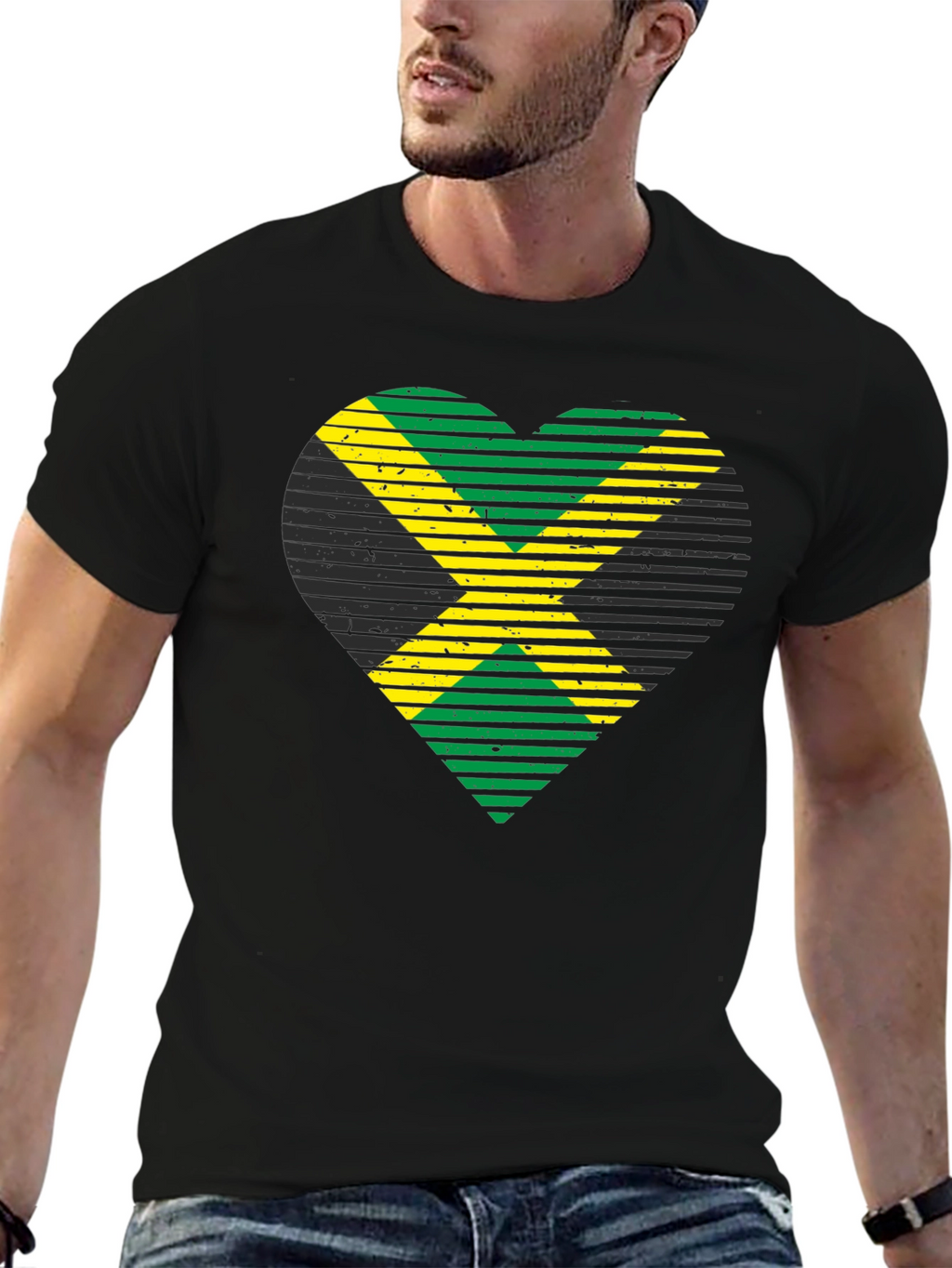 Jamaican Flag Heart Graphic T-Shirt