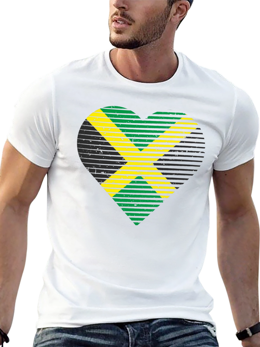 Jamaican Flag Heart Graphic T-Shirt