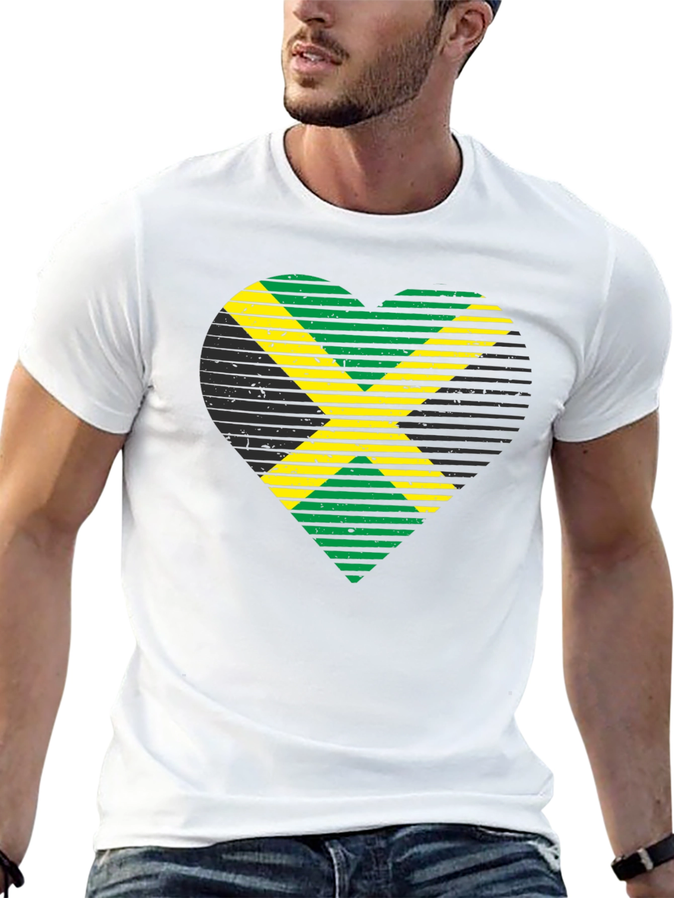 Jamaican Flag Heart Graphic T-Shirt