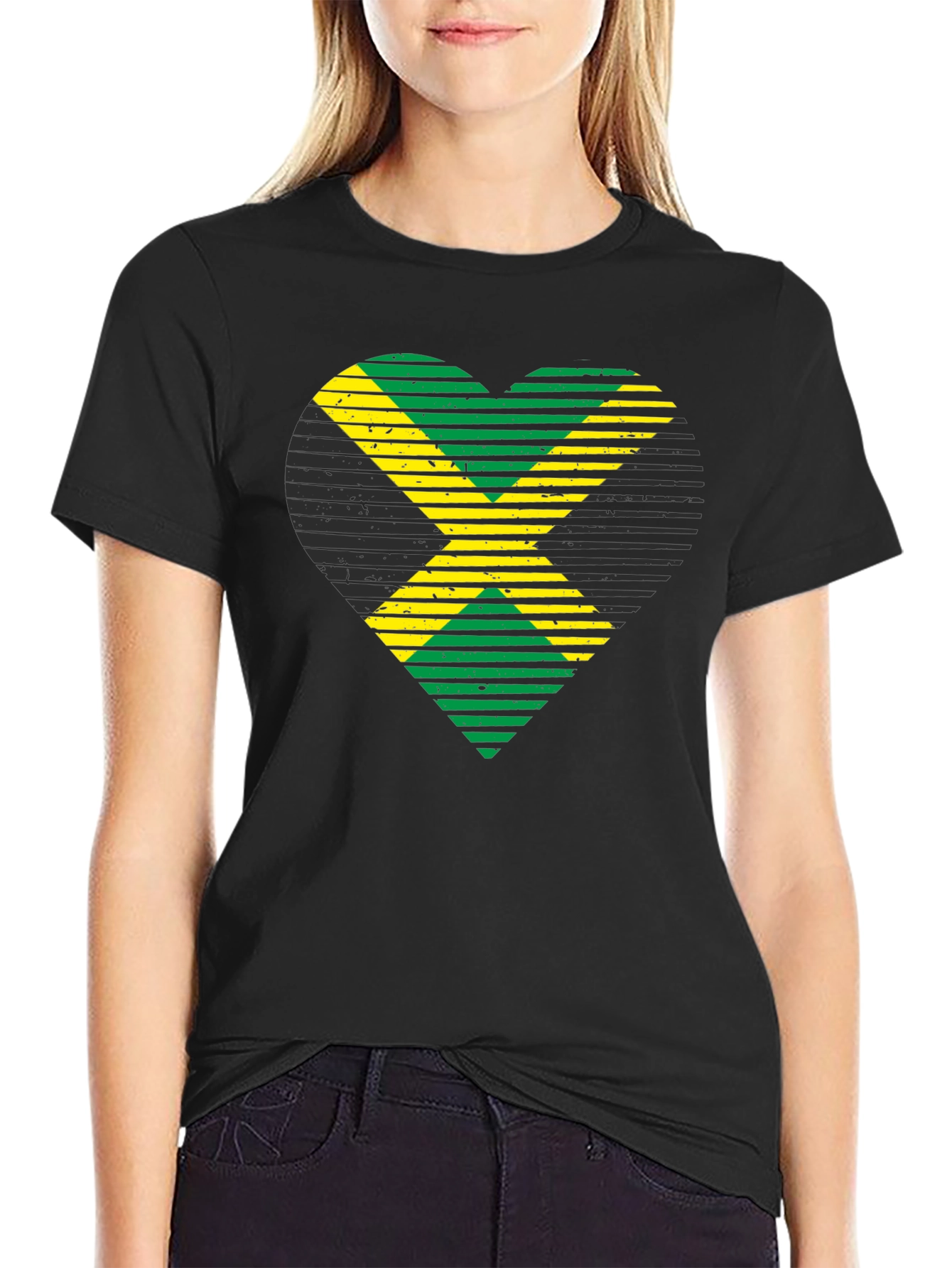 Jamaican Flag Heart Graphic T-Shirt