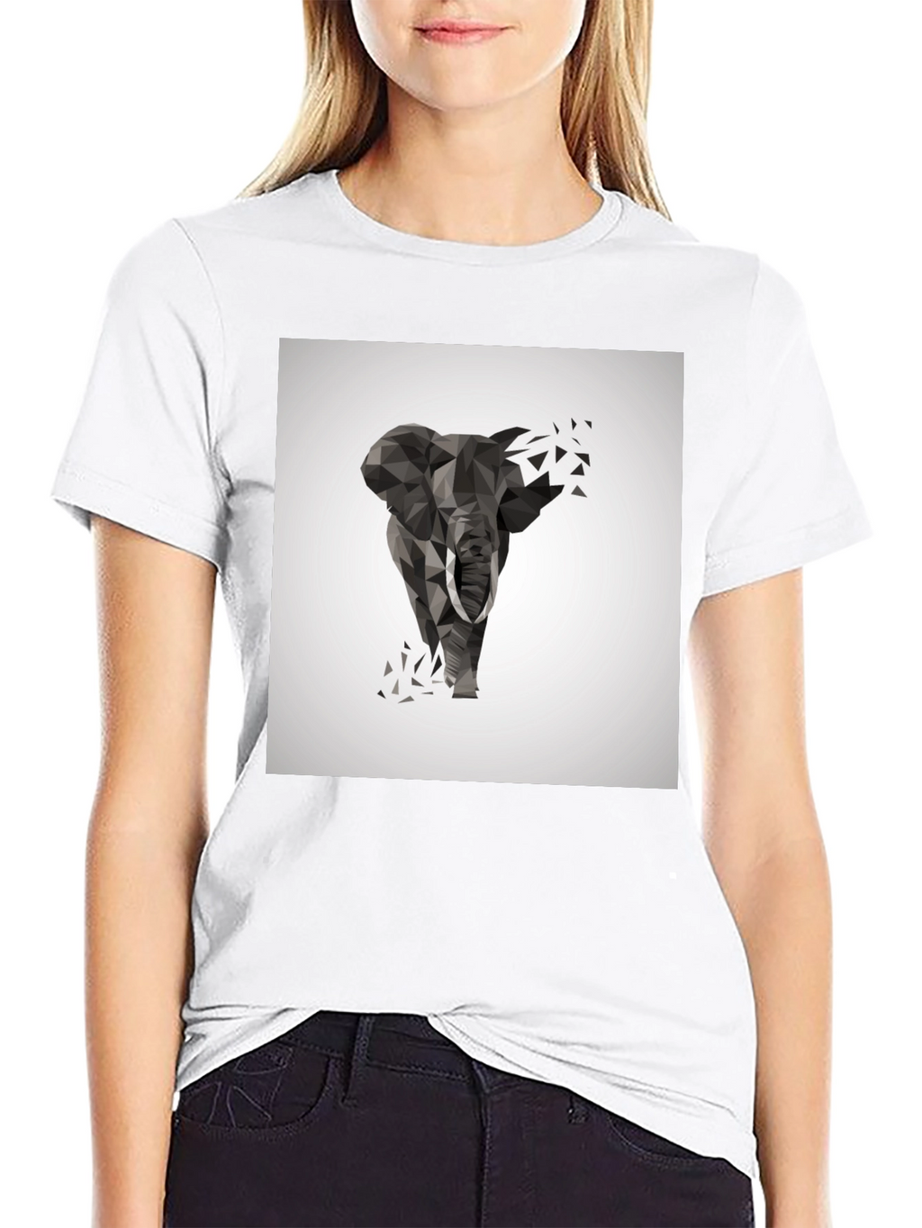 Geometric Elephant Print Black T-Shirt