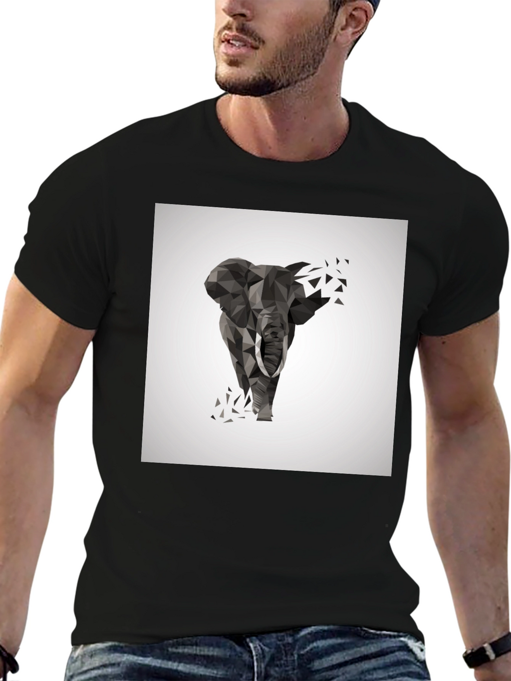 Geometric Elephant Print Black T-Shirt