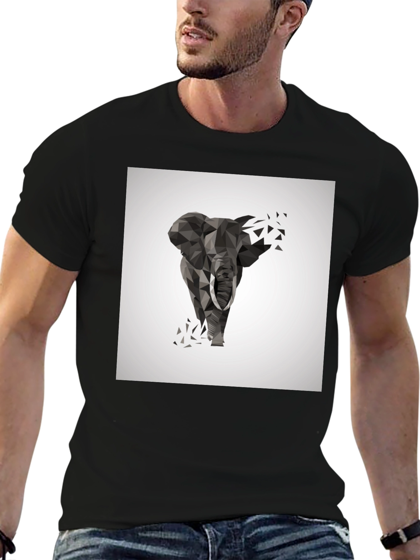 Geometric Elephant Print Black T-Shirt