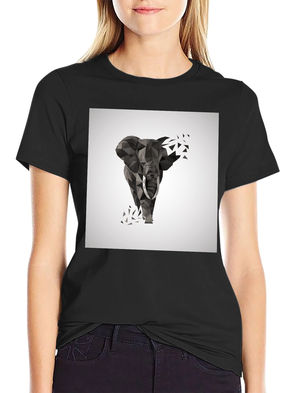 Geometric Elephant Print Black T-Shirt