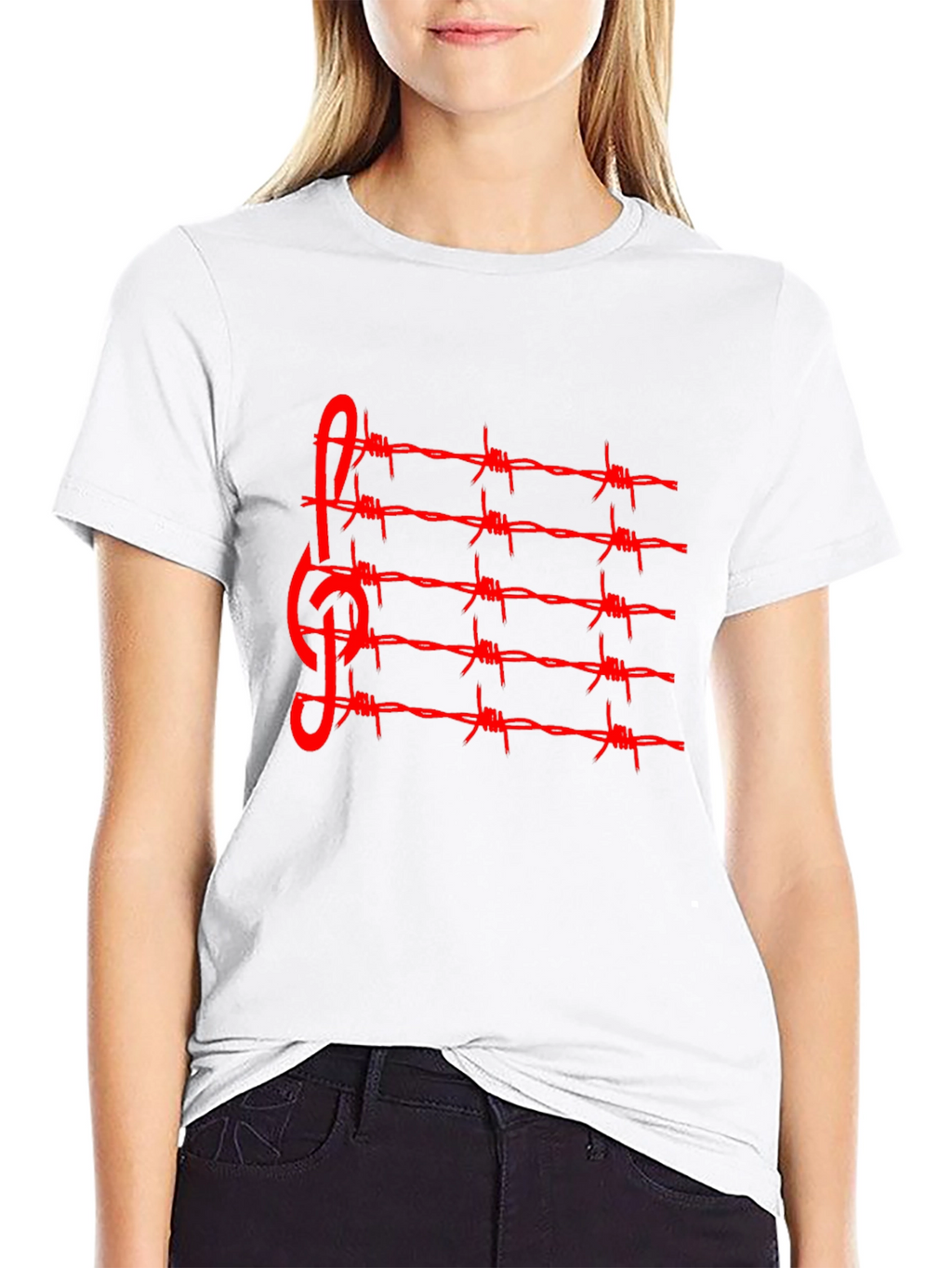 Barbed Wire Music Staff T-Shirt - Edgy Style
