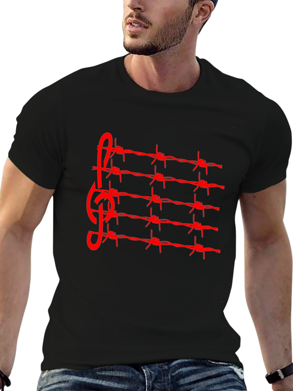 Barbed Wire Music Staff T-Shirt - Edgy Style