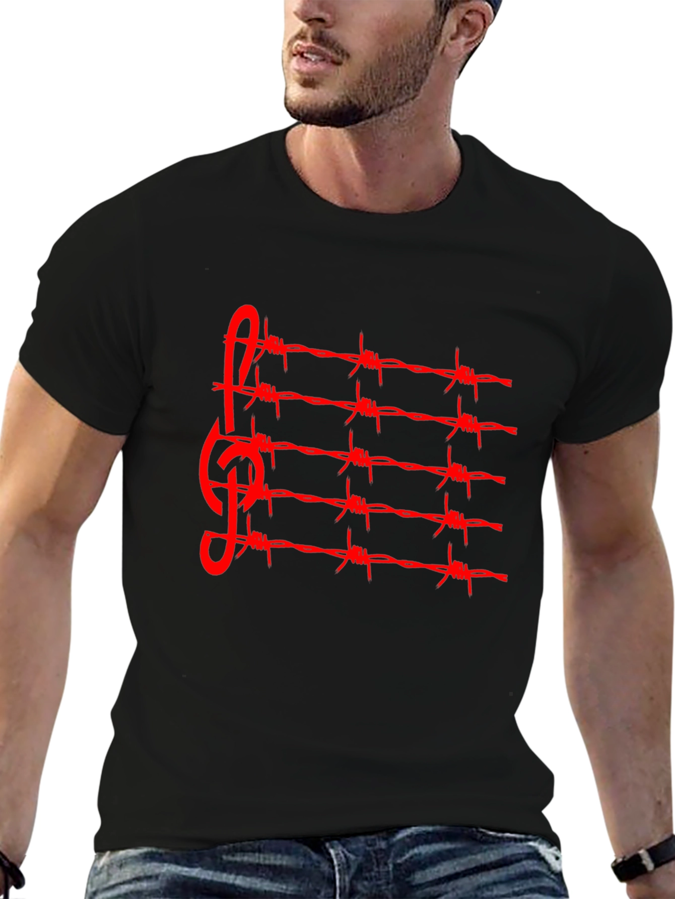 Barbed Wire Music Staff T-Shirt - Edgy Style