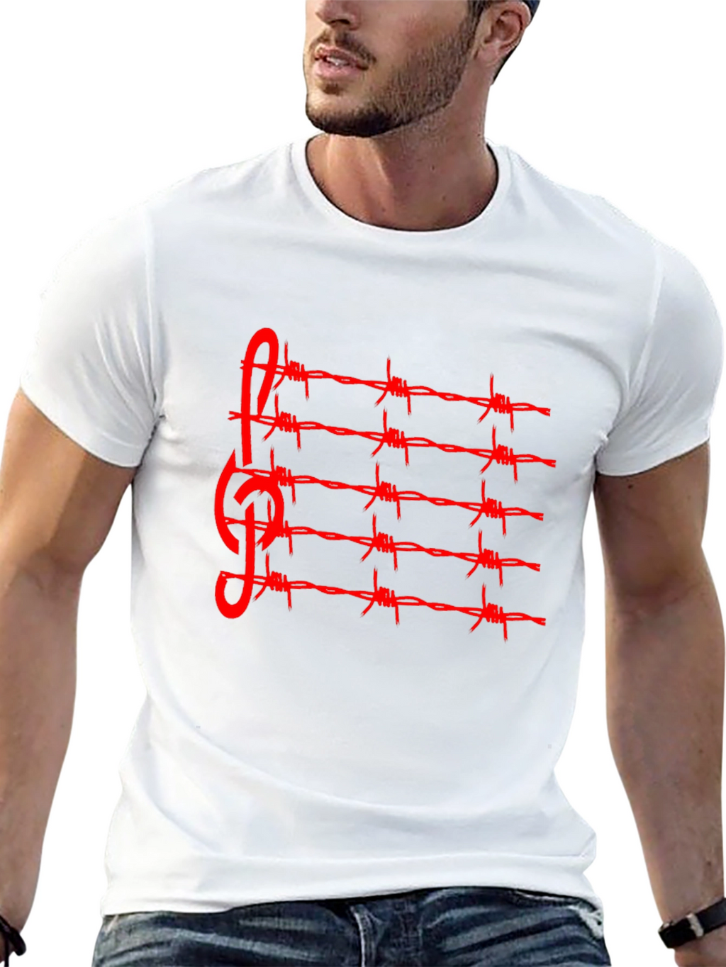 Barbed Wire Music Staff T-Shirt - Edgy Style