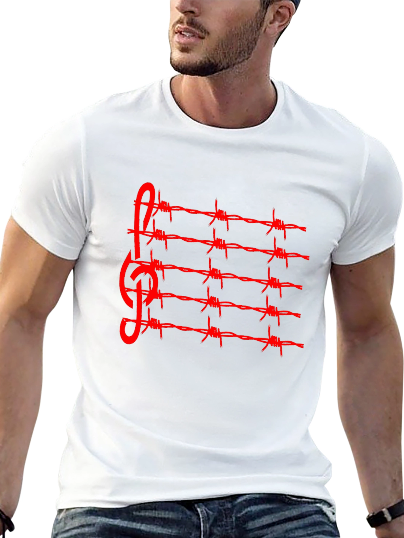 Barbed Wire Music Staff T-Shirt - Edgy Style