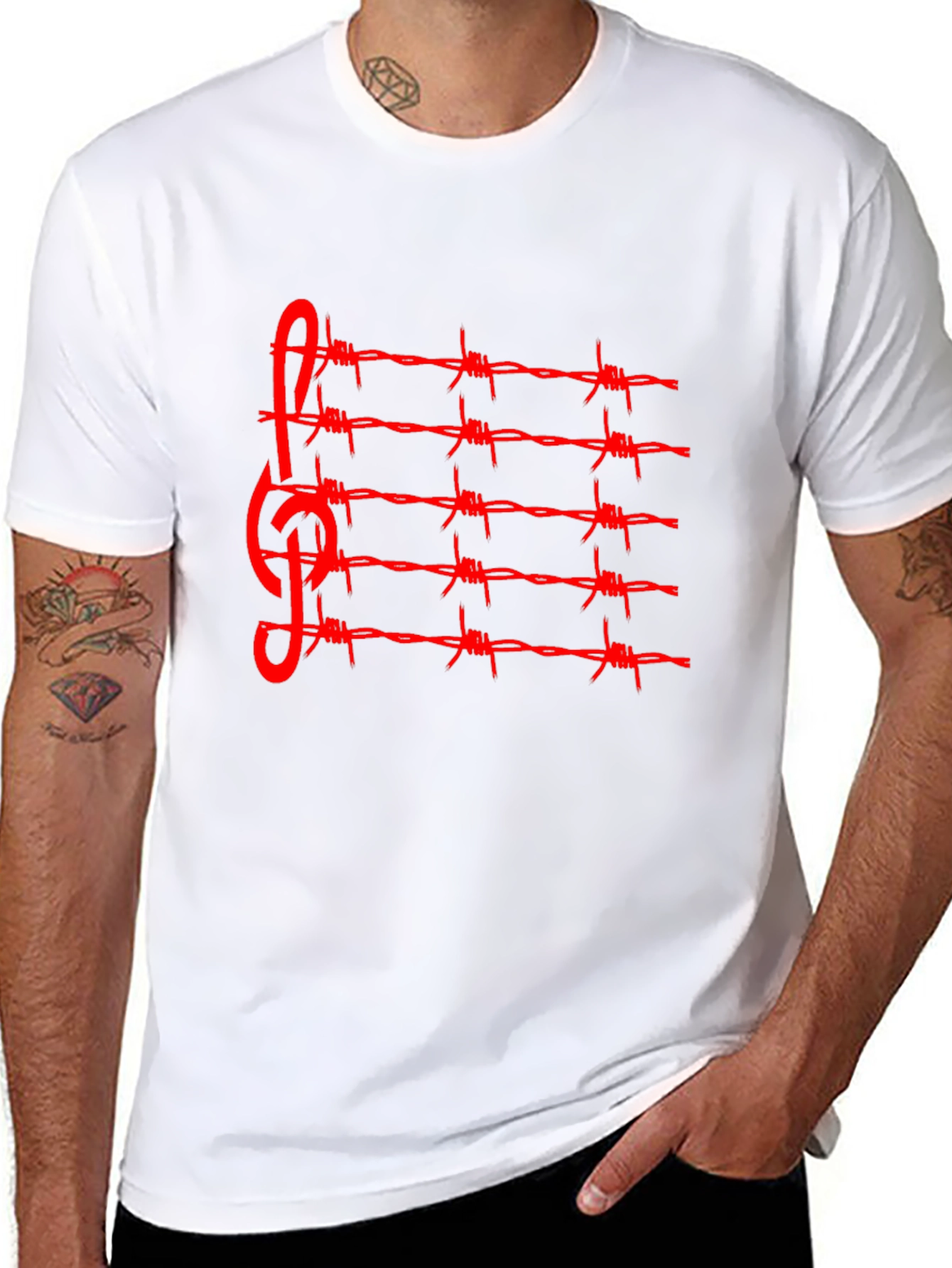 Barbed Wire Music Staff T-Shirt - Edgy Style