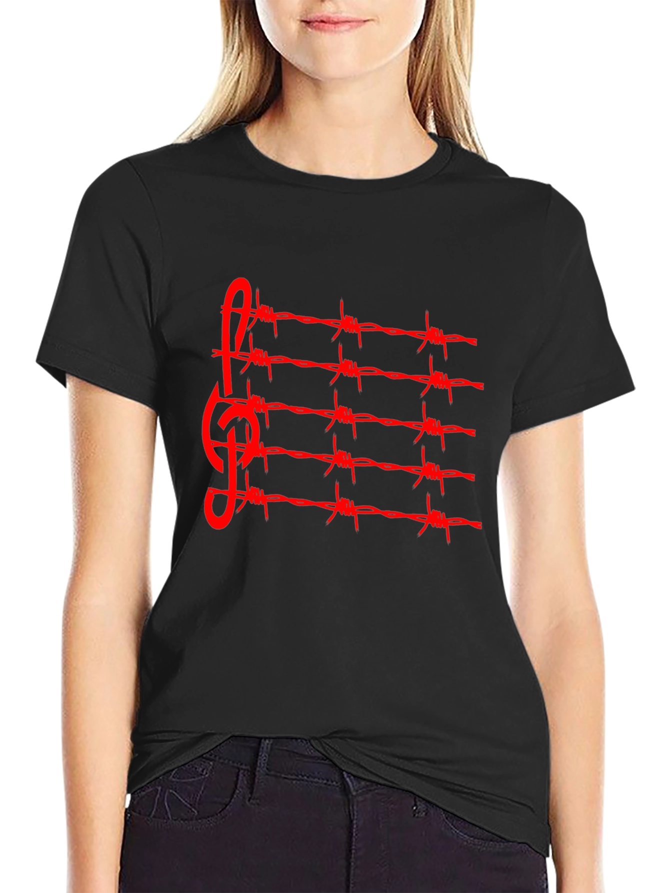 Barbed Wire Music Staff T-Shirt - Edgy Style