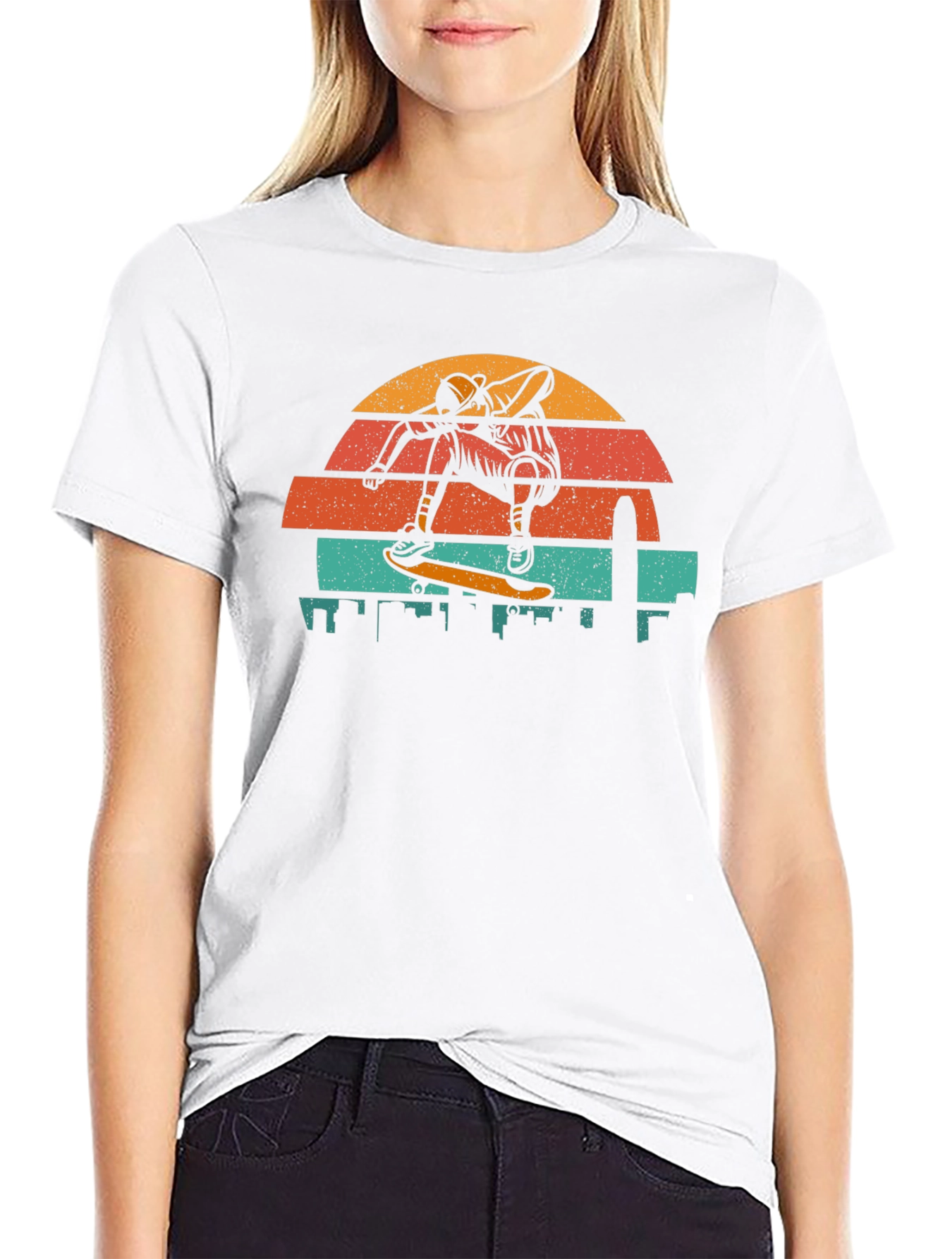 Retro Skateboarder T-Shirt - Cityscape Design