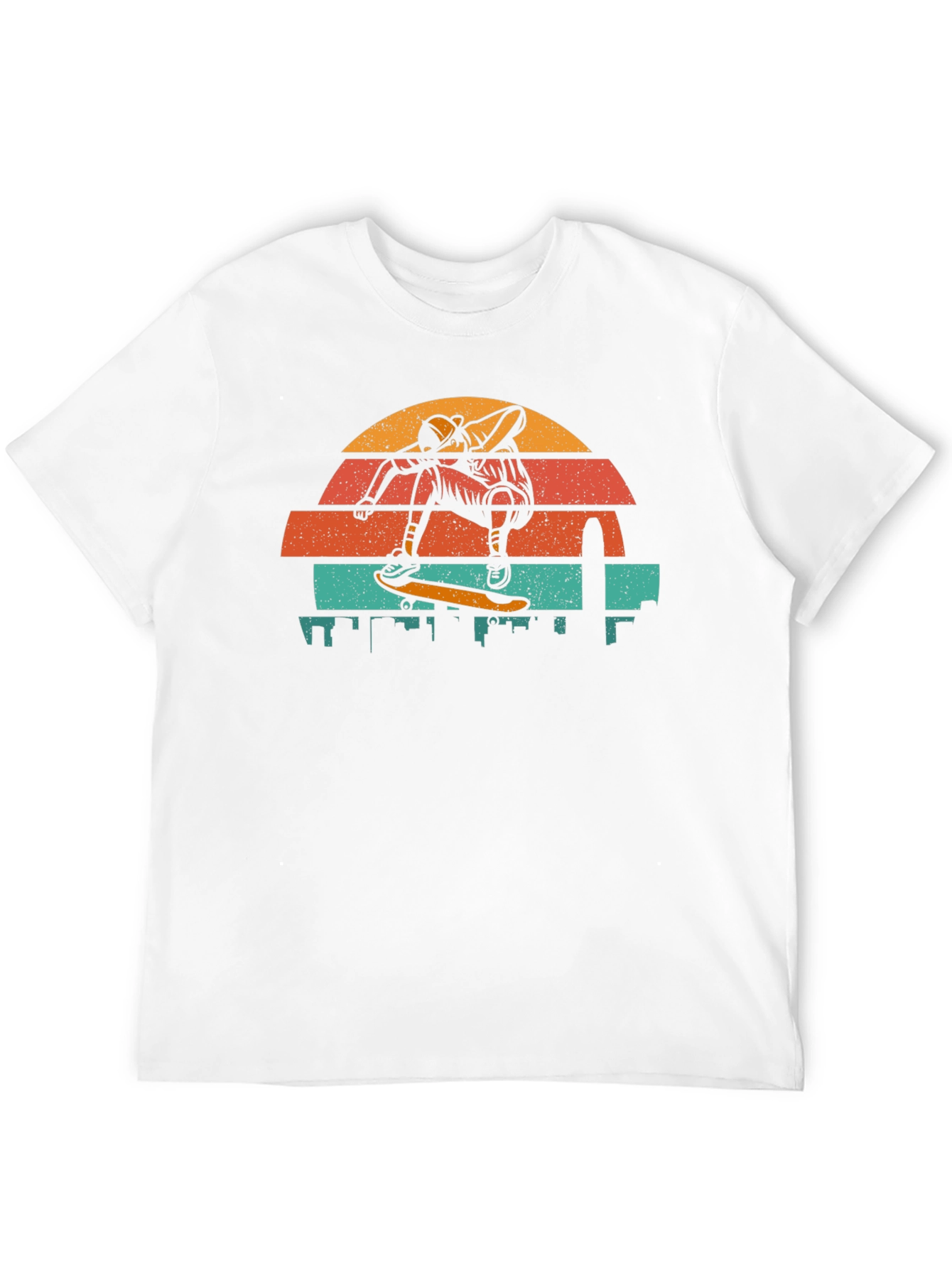Retro Skateboarder T-Shirt - Cityscape Design