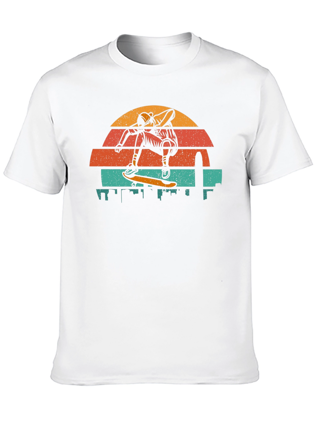 Retro Skateboarder T-Shirt - Cityscape Design