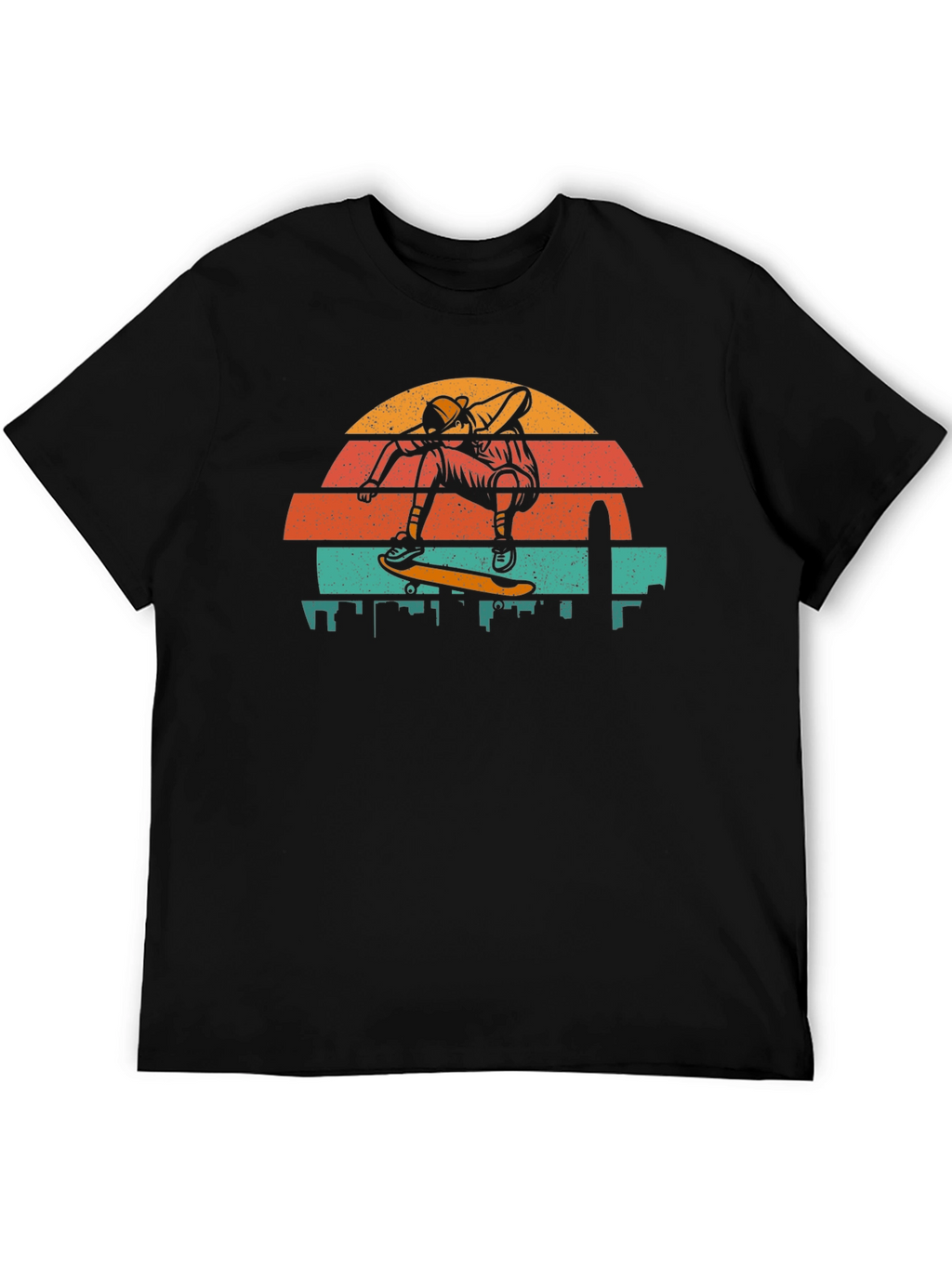 Retro Skateboarder T-Shirt - Cityscape Design
