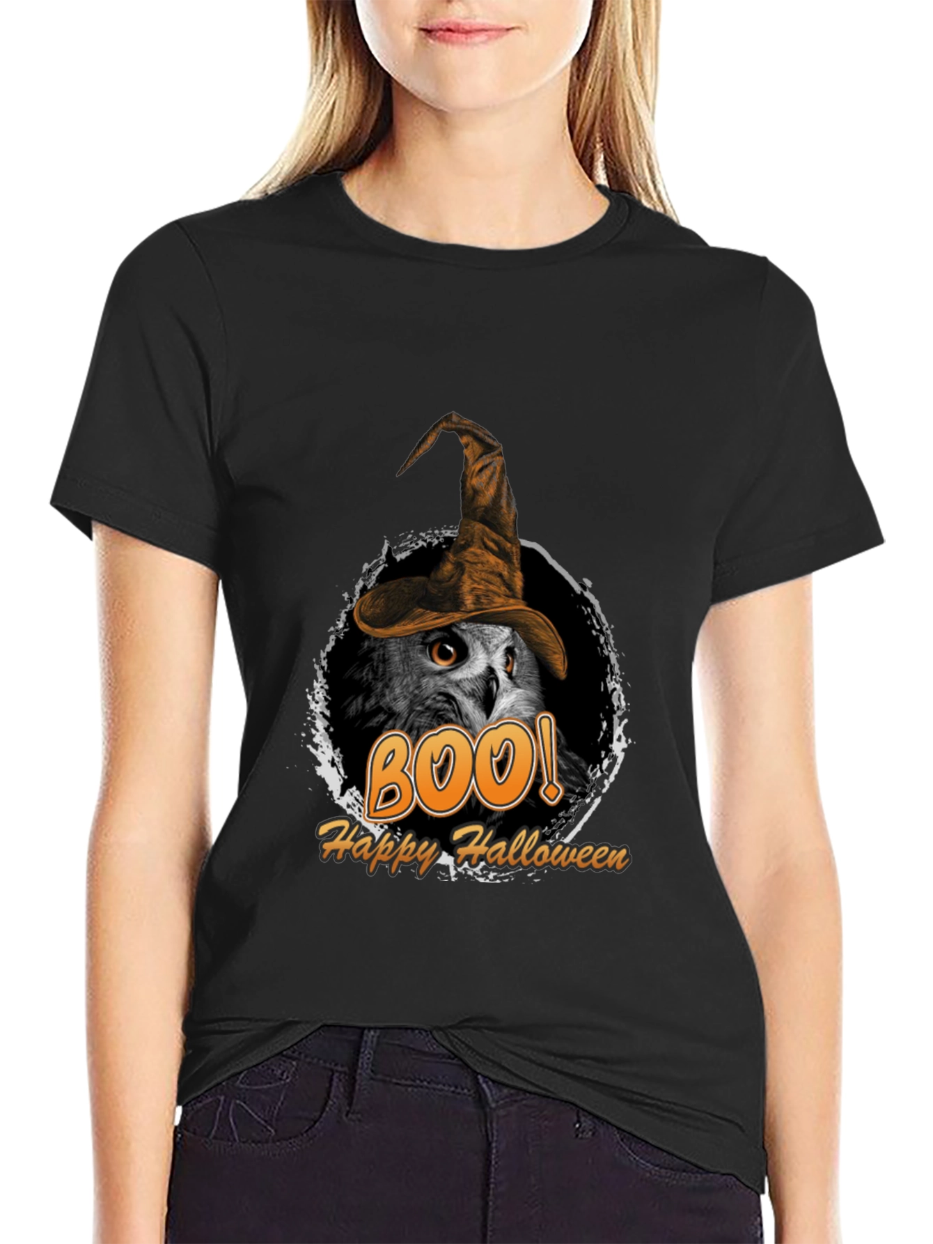 Boo! Owl Halloween T-Shirt - Witch Hat