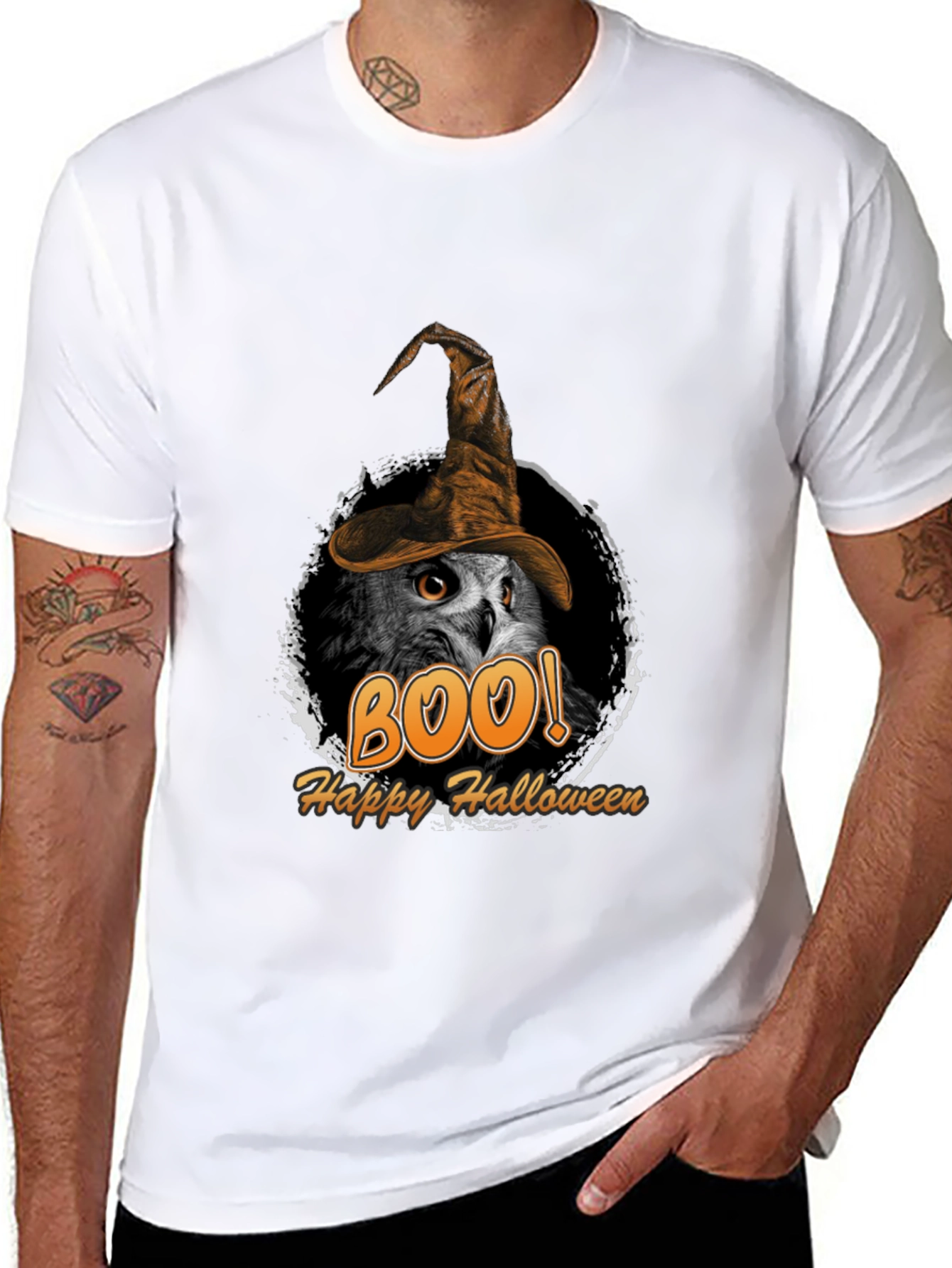 Boo! Owl Halloween T-Shirt - Witch Hat