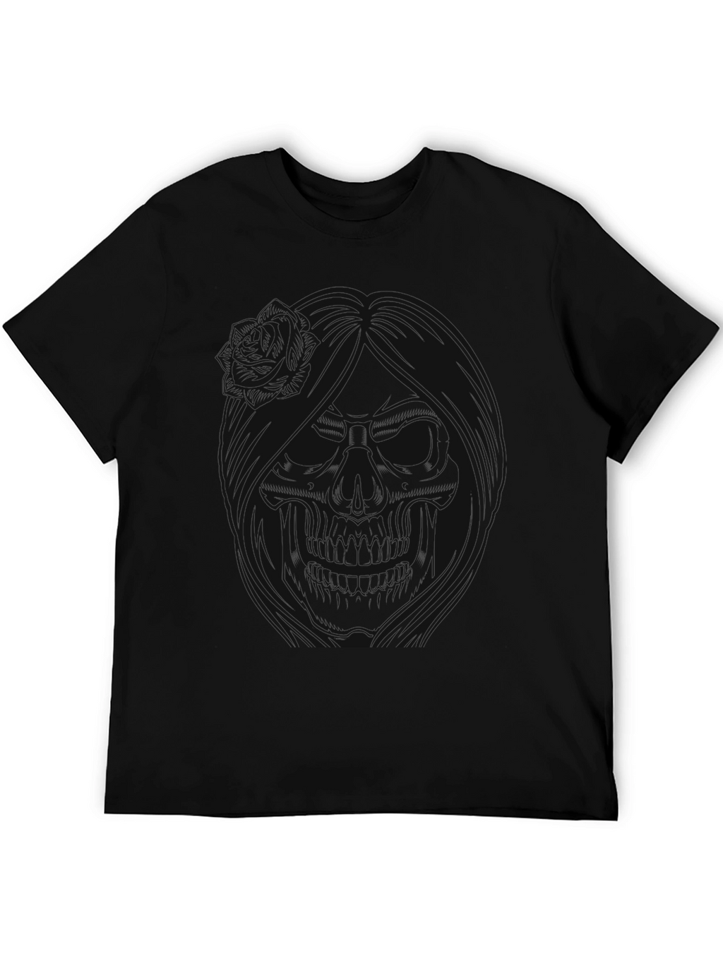 Dark Skull Rose Graphic T-Shirt - Stylish Mens Tee