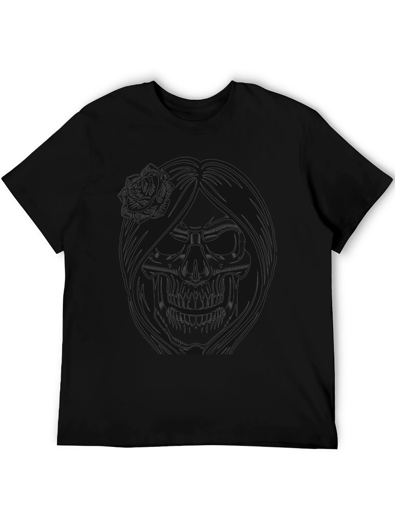 Dark Skull Rose Graphic T-Shirt - Stylish Mens Tee