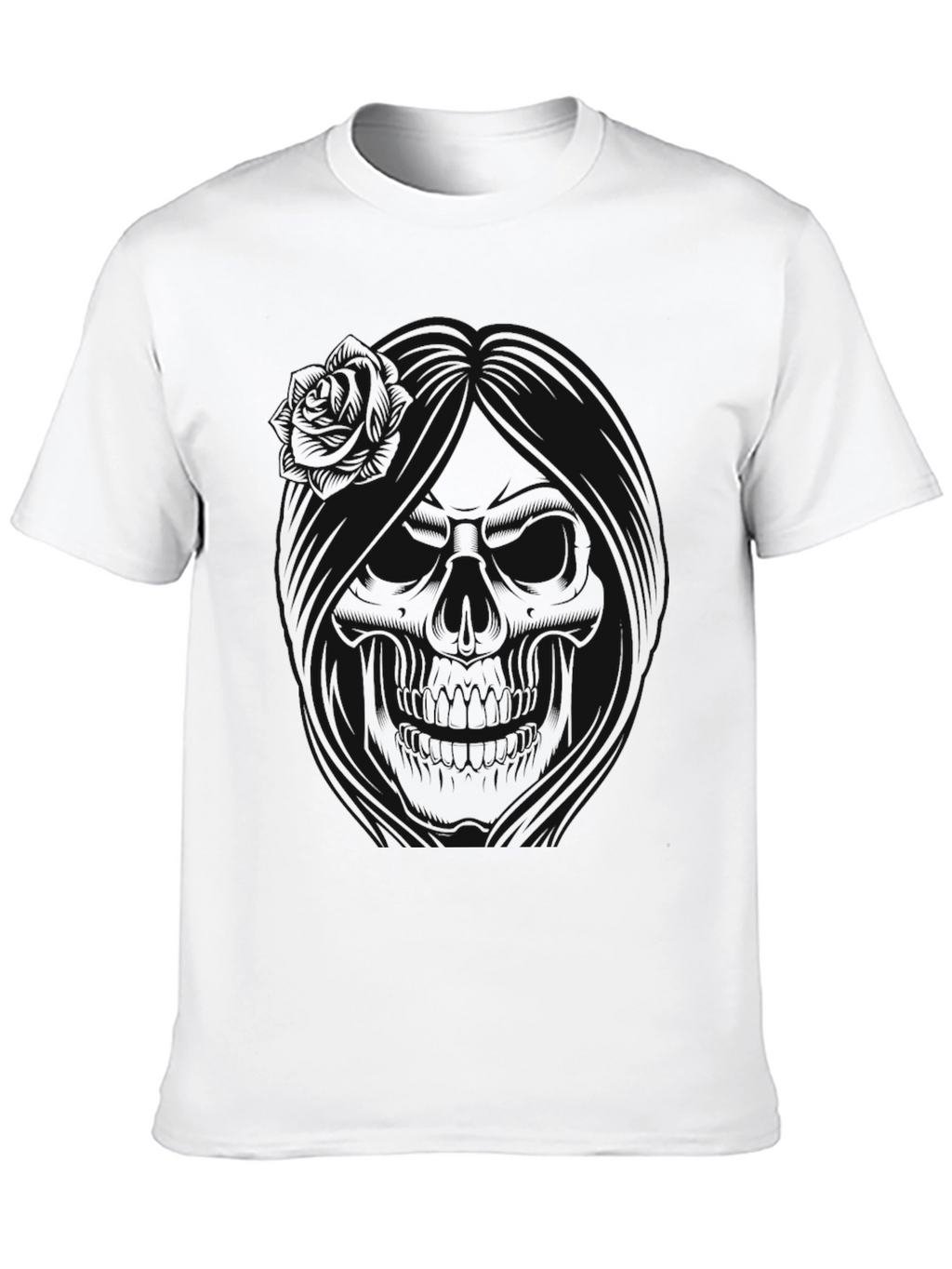 Dark Skull Rose Graphic T-Shirt - Stylish Mens Tee