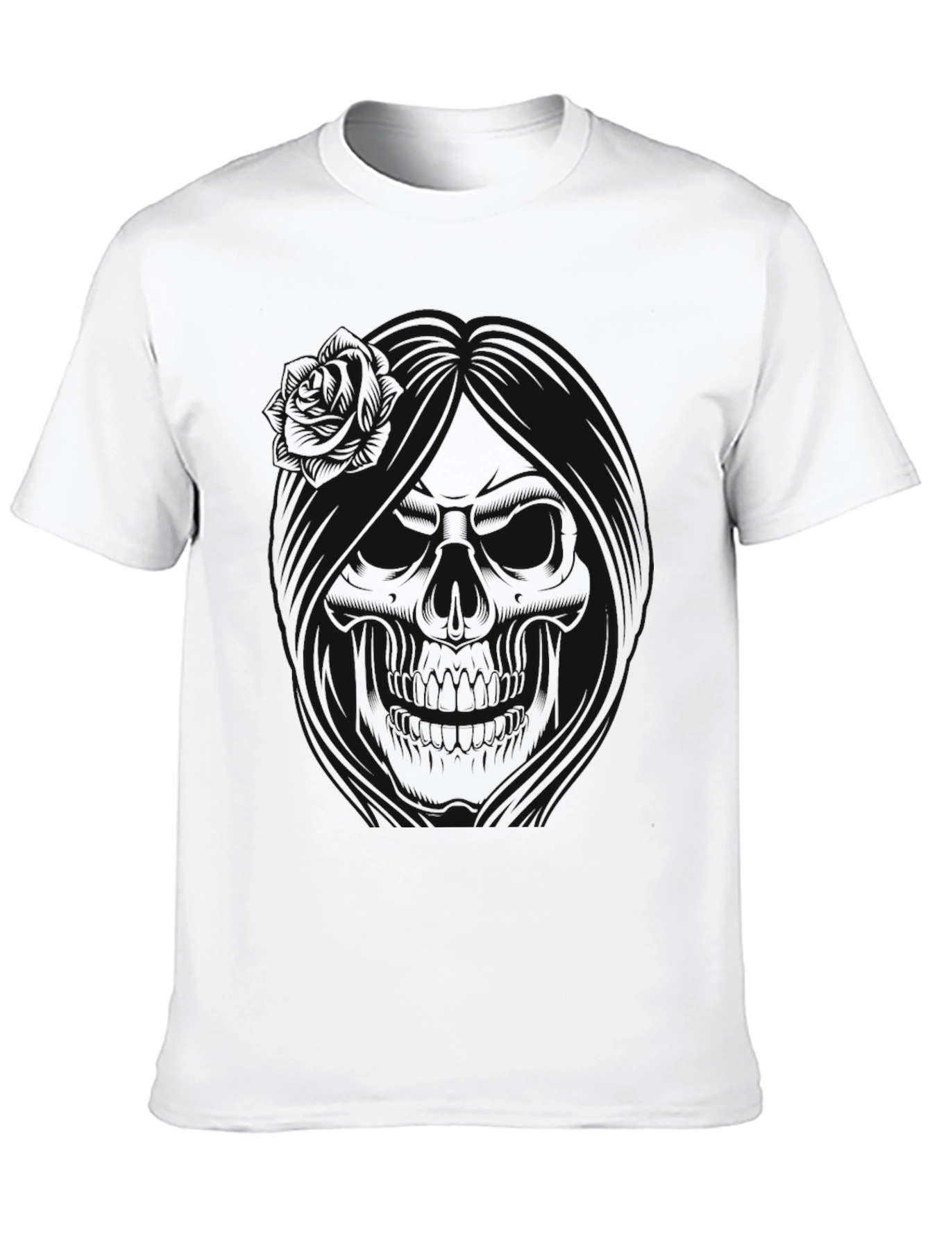 Dark Skull Rose Graphic T-Shirt - Stylish Mens Tee
