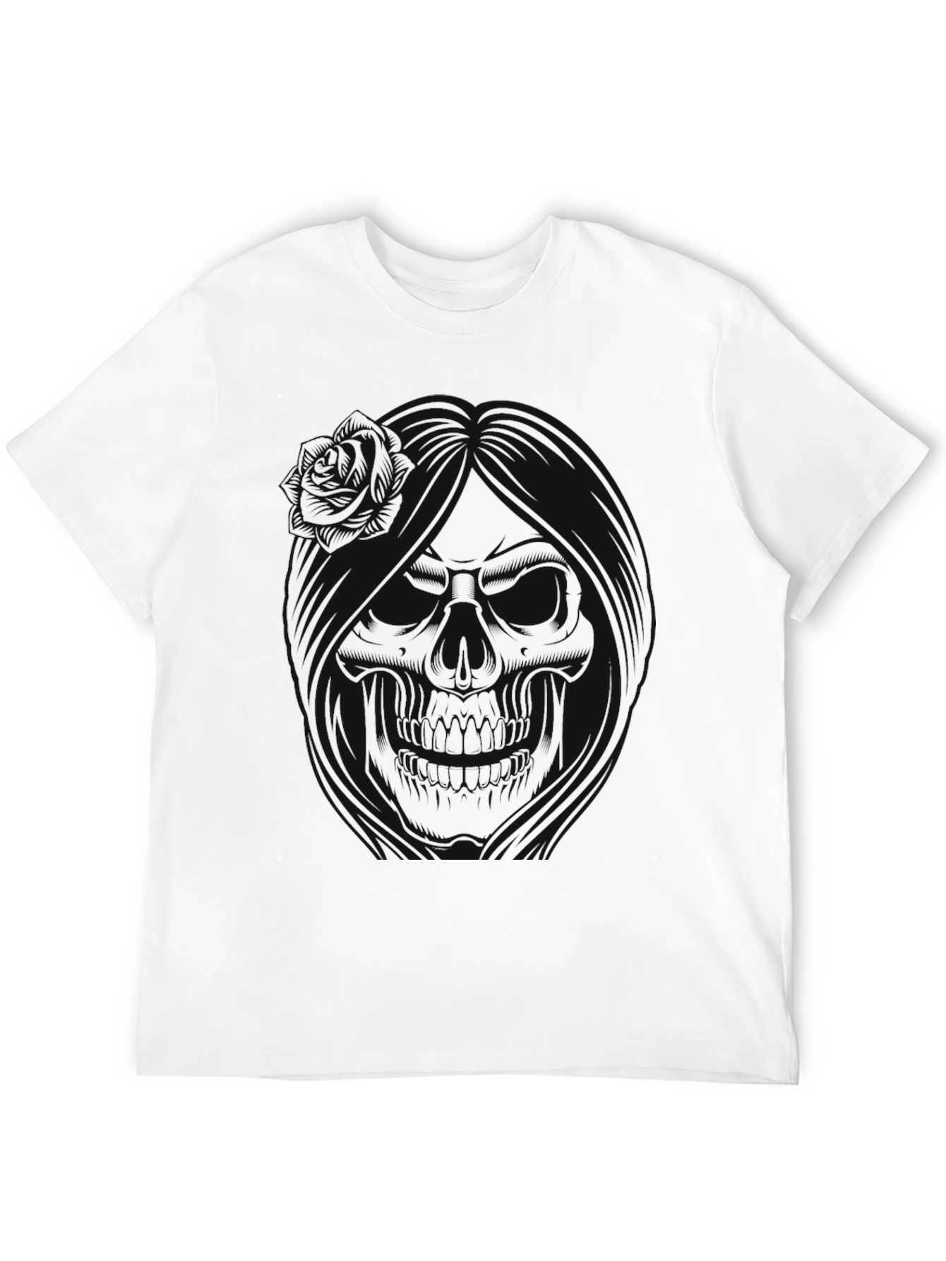 Dark Skull Rose Graphic T-Shirt - Stylish Mens Tee