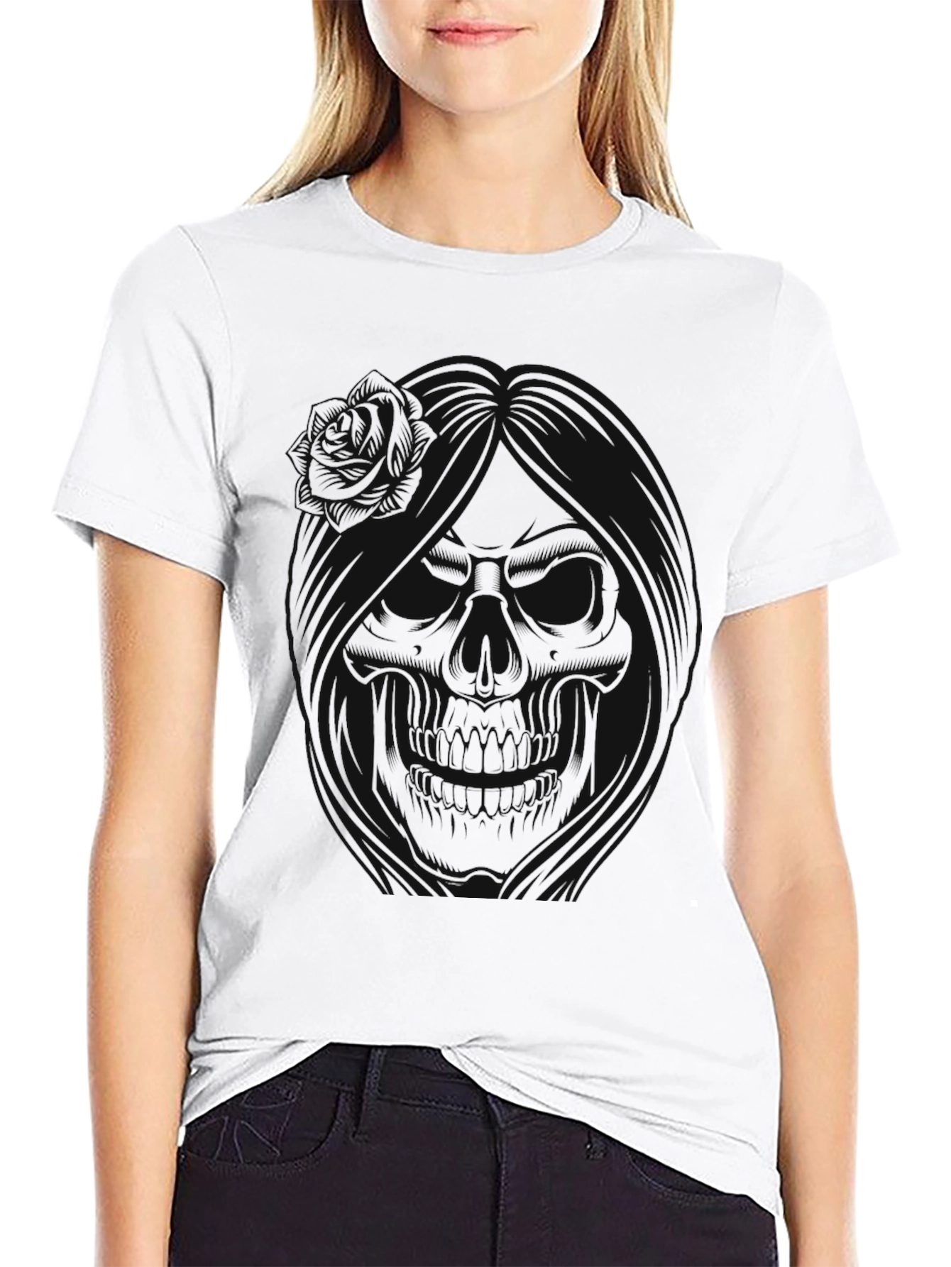 Dark Skull Rose Graphic T-Shirt - Stylish Mens Tee