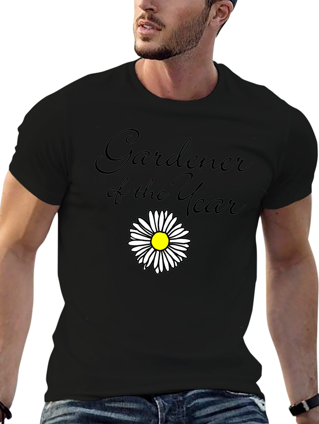 Gardener of the Year Black T-Shirt with Daisy