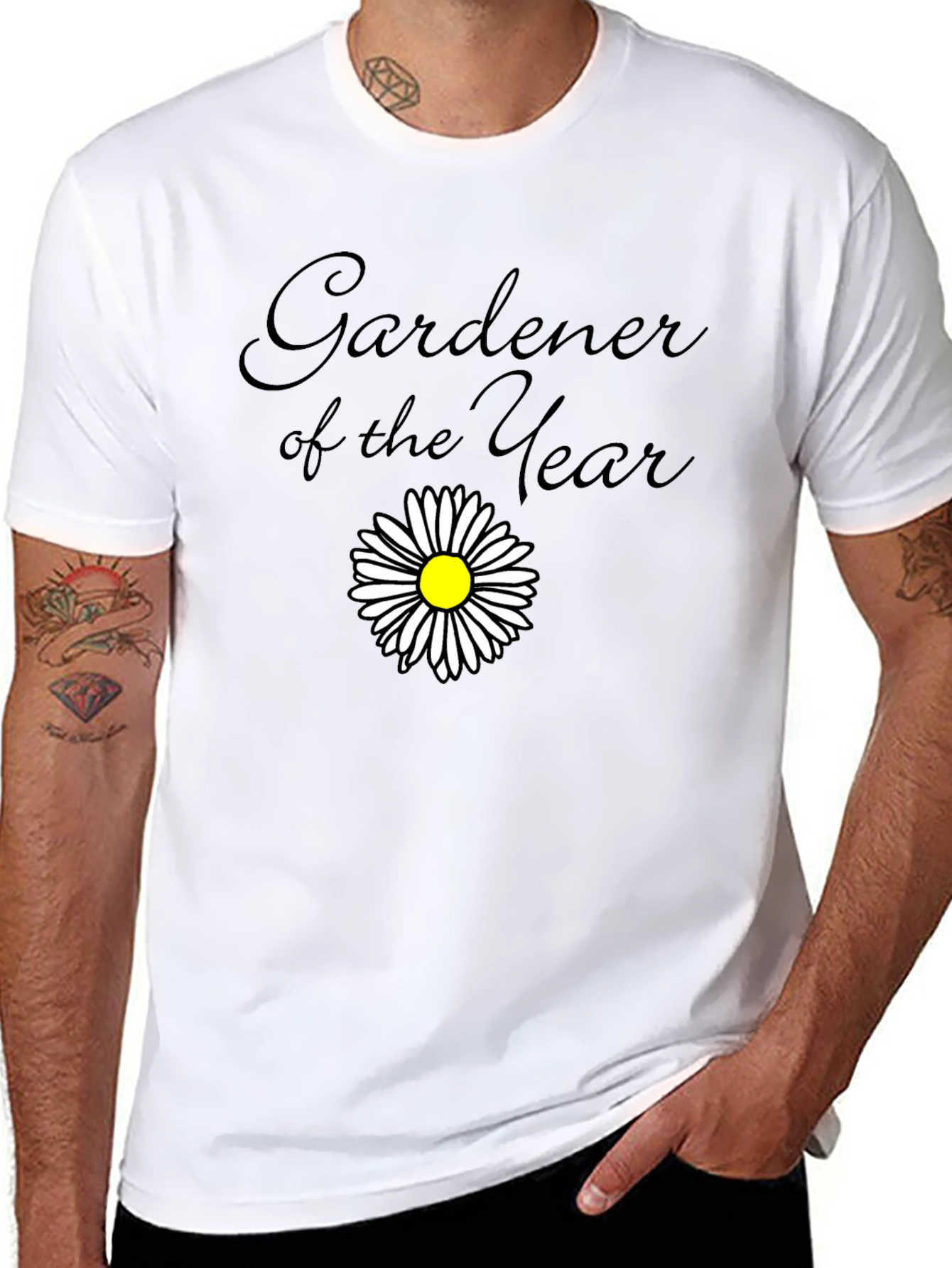 Gardener of the Year Black T-Shirt with Daisy